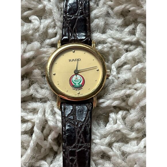 RADO Forces Military Gold Dial Black Leather Band Women's Quartz Watch / 204.359 - Picture 3 of 12